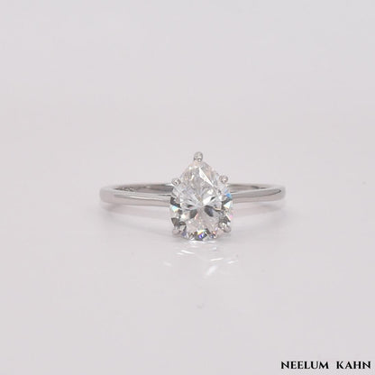 2CT Moissanite Pear Cut Water Drop Engagement Ring, 925 Sterling Silver, D Color VVS1 Clarity, Gift LED Ring Box Included