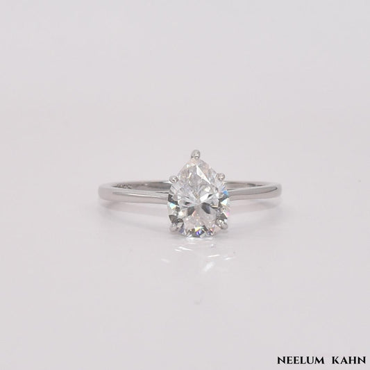 2CT Moissanite Pear Cut Water Drop Engagement Ring, 925 Sterling Silver, D Color VVS1 Clarity, Gift LED Ring Box Included