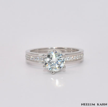 Certified 1Ct Moissanite Diamond Wide Band Proposal Ring | S925 Silver White Gold Plated Ring For Women, Gift LED Ring Box