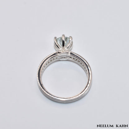 Certified 1Ct Moissanite Diamond Wide Band Proposal Ring | S925 Silver White Gold Plated Ring For Women, Gift LED Ring Box