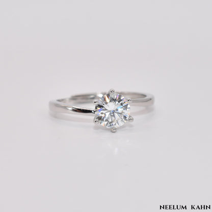 Certified 1Ct Moissanite Diamond Ring D/VVS1 Round Cut – 925 Sterling Silver with LED Ring Box