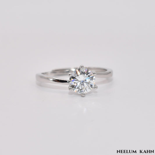Certified 1Ct Moissanite Diamond Ring D/VVS1 Round Cut – 925 Sterling Silver with LED Ring Box