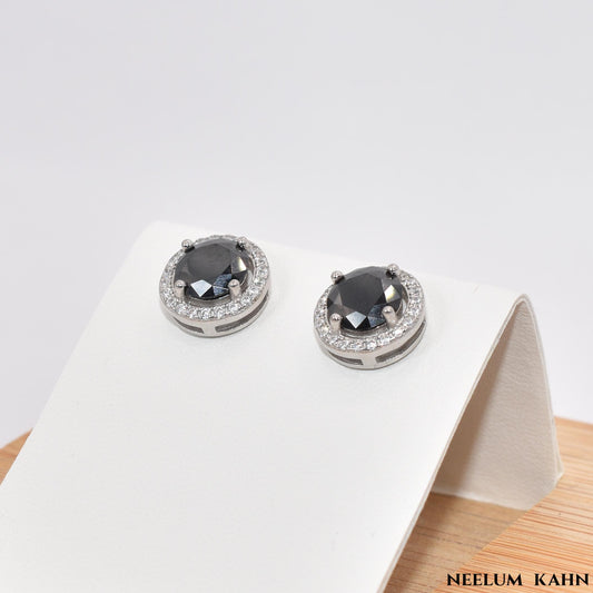 Men 2Ct (1ct each) black Moissanite Diamond stud earrings