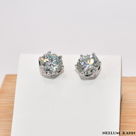 Certified 4ct Moissanite Diamond S925 Silver Platinum Plated Stud Earrings