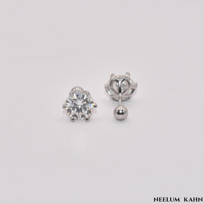 Certified 2ct (1ct Each) Moissanite Diamond Screw Studs, 18K Gold Plated for Men and Women