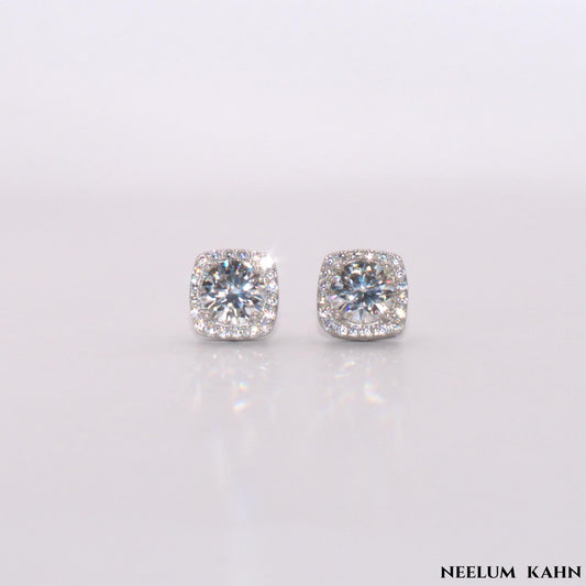 Certified 2Ct Moissanite Stud Earrings – Square 925 Silver