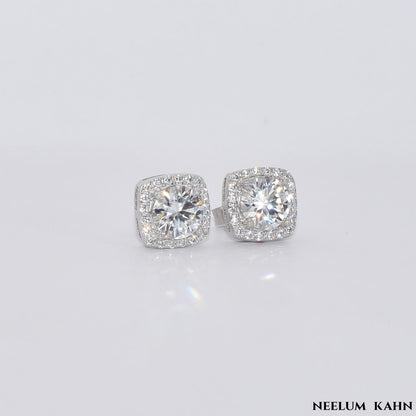 Certified 2Ct Moissanite Stud Earrings – Square 925 Silver
