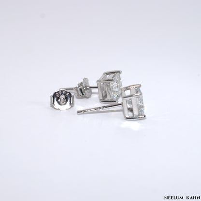 Certified 2Ct Princess Cut Square Moissanite Stud Earrings – 925 Silver for Men & Women with LED Red Heart Ring Box