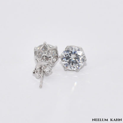 2ct Moissanite Diamond Stud Earrings, 925 Sterling Silver, Round Cut, D Color, VVS1 Clarity, Push Back Studs with Free Gift LED Light Heart Box