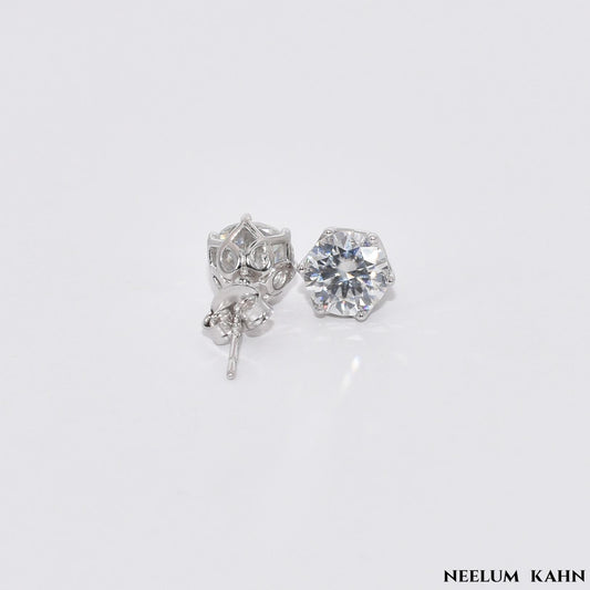 2ct Moissanite Diamond Stud Earrings, 925 Sterling Silver, Round Cut, D Color, VVS1 Clarity, Push Back Studs with Free Gift LED Light Heart Box