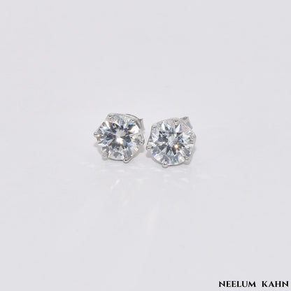 2ct Moissanite Diamond Stud Earrings, 925 Sterling Silver, Round Cut, D Color, VVS1 Clarity, Push Back Studs with Free Gift LED Light Heart Box