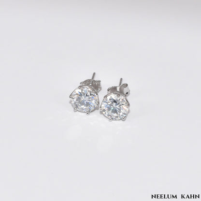 2ct Moissanite Diamond Stud Earrings, 925 Sterling Silver, Round Cut, D Color, VVS1 Clarity, Push Back Studs with Free Gift LED Light Heart Box