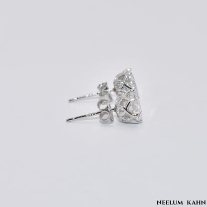 2ct Moissanite Diamond Stud Earrings, 925 Sterling Silver, Round Cut, D Color, VVS1 Clarity, Push Back Studs with Free Gift LED Light Heart Box