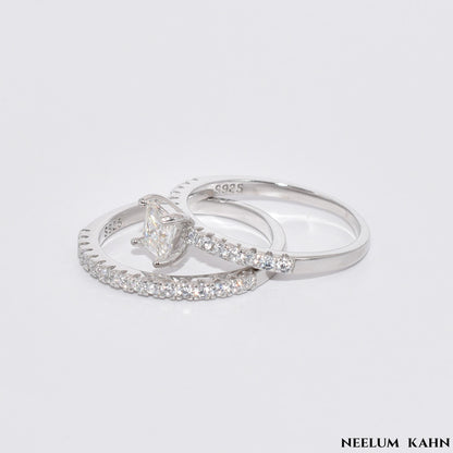 Certified 1.19Ct Moissanite Diamond Princess Cut Wedding Band Set Rings