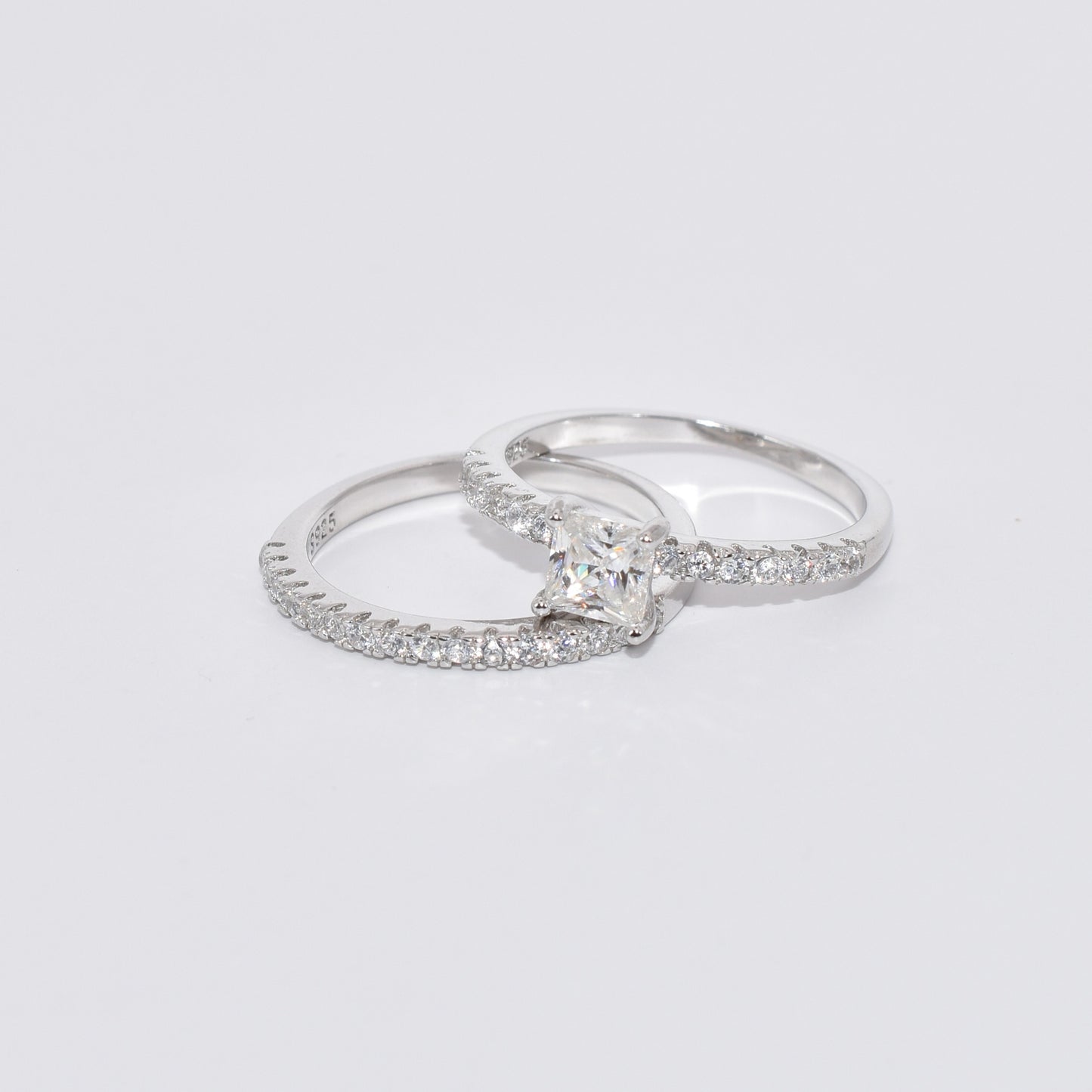 Certified 1.19Ct Moissanite Diamond Princess Cut Wedding Band Set Rings