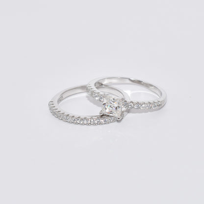 Certified 1.19Ct Moissanite Diamond Princess Cut Wedding Band Set Rings
