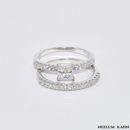Certified 1.19Ct Moissanite Diamond Princess Cut Wedding Band Set Rings