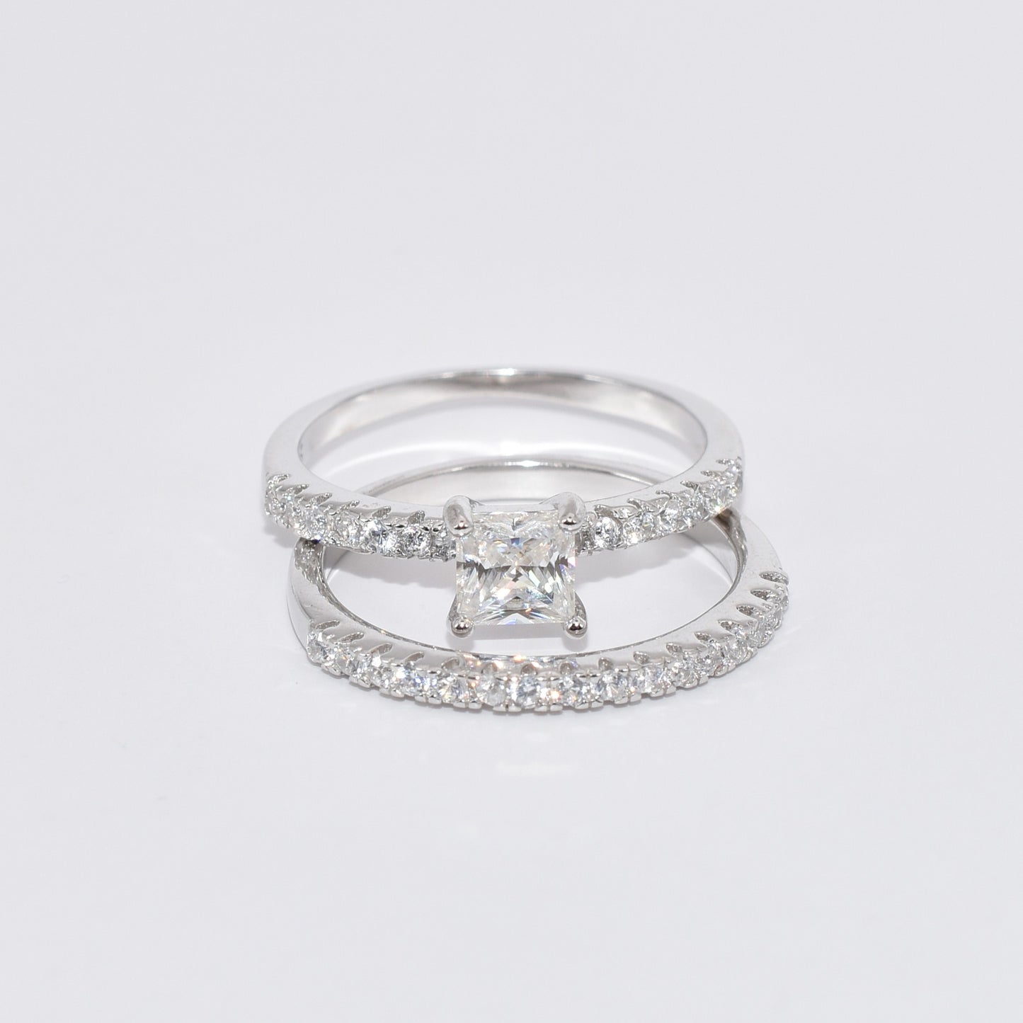 Certified 1.19Ct Moissanite Diamond Princess Cut Wedding Band Set Rings