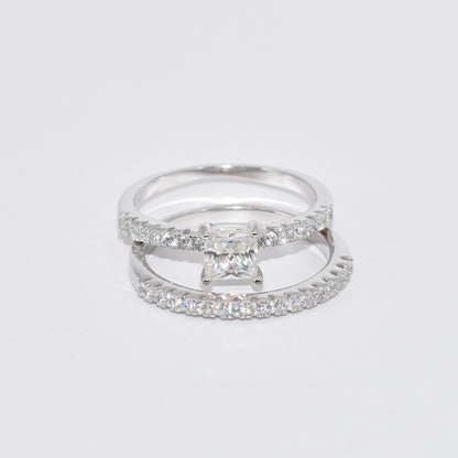 Certified 1.19Ct Moissanite Diamond Princess Cut Wedding Band Set Rings