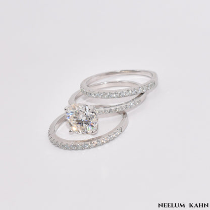 3.38Ct Moissanite Diamond Ring Set, 925 Sterling Silver, 3-Band Wedding Set with VVS1 Clarity, Gift Ring Box Included