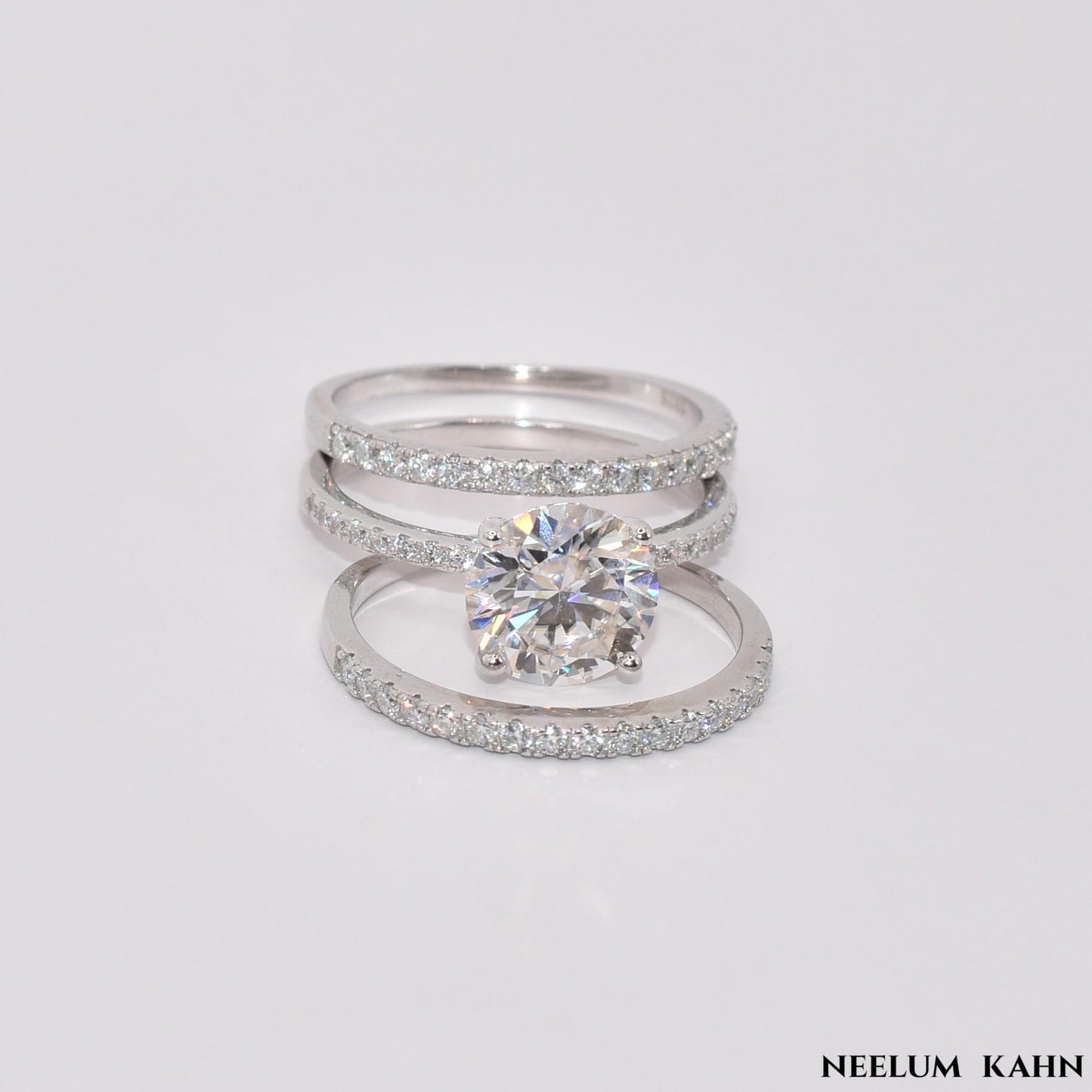 3.38Ct Moissanite Diamond Ring Set, 925 Sterling Silver, 3-Band Wedding Set with VVS1 Clarity, Gift Ring Box Included