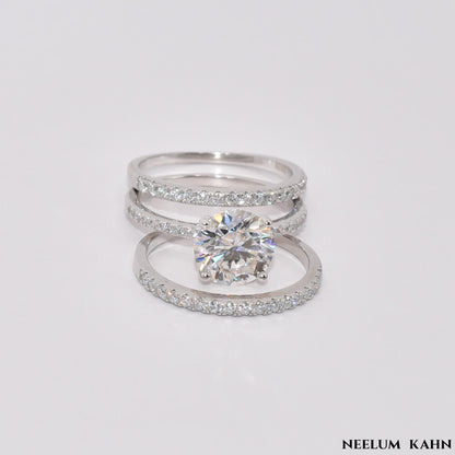 3.38Ct Moissanite Diamond Ring Set, 925 Sterling Silver, 3-Band Wedding Set with VVS1 Clarity, Gift Ring Box Included