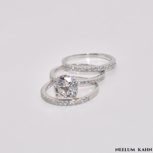 3.38Ct Moissanite Diamond Ring Set, 925 Sterling Silver, 3-Band Wedding Set with VVS1 Clarity, Gift Ring Box Included