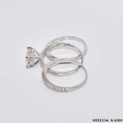 3.38Ct Moissanite Diamond Ring Set, 925 Sterling Silver, 3-Band Wedding Set with VVS1 Clarity, Gift Ring Box Included
