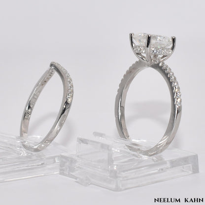 Certified 2.19Ct Moissanite Diamond Oval Hidden Halo Band set S925 Silver Rings