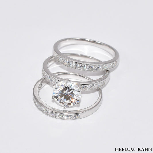 2Ct Moissanite Diamond Ring, S925 Sterling Silver Band, Round Cut, D Color, VVS1 Clarity, LED Gift Ring Box Included