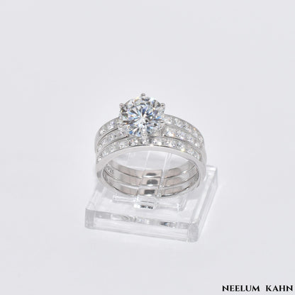 2Ct Moissanite Diamond Ring, S925 Sterling Silver Band, Round Cut, D Color, VVS1 Clarity, LED Gift Ring Box Included