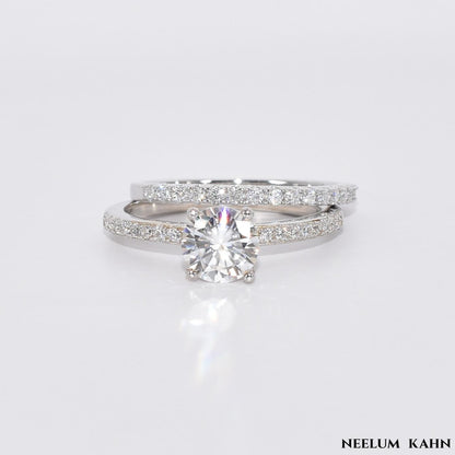 Certified 1.19Ct Moissanite Diamond Wedding Promise Band Set | S925 Silver 18K Gold Plated