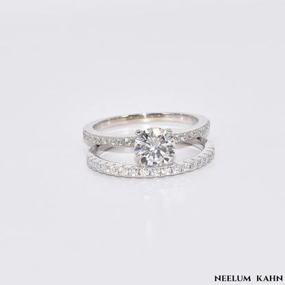 Certified 1.19Ct Moissanite Diamond Wedding Promise Band Set | S925 Silver 18K Gold Plated