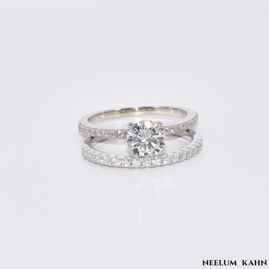 Certified 1.19Ct Moissanite Diamond Wedding Promise Band Set | S925 Silver 18K Gold Plated
