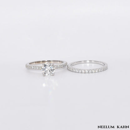 Certified 1.19Ct Moissanite Diamond Wedding Promise Band Set | S925 Silver 18K Gold Plated