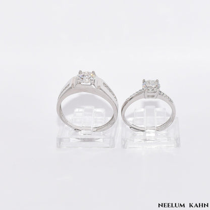 Certified 2Ct (1Ct Each) Moissanite S925 Silver Couple Adjustable Rings With Wooden Heart Ring Box