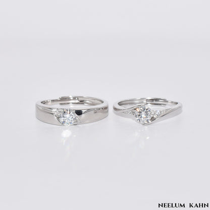 Certified 1ct (0.5ct Each) Moissanite Couple Rings in a Wooden Ring Box