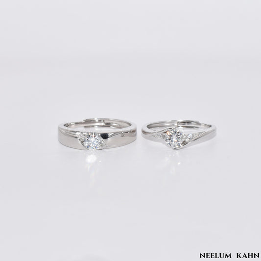Certified 1ct (0.5ct Each) Moissanite Couple Rings in a Wooden Ring Box