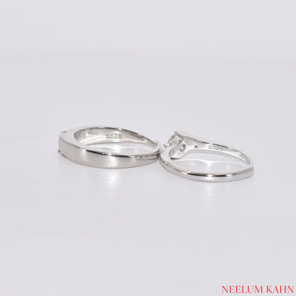 Moissanite Couple Rings Set | 0.5ct Each | Platinum Plated S925 Silver