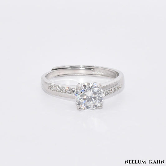 Certified 1Ct Moissanite Diamond Engagement Ring  Adjustable