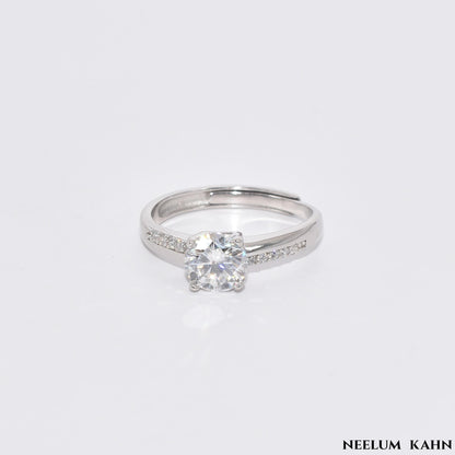 Certified 1Ct Moissanite Diamond Engagement Ring  Adjustable