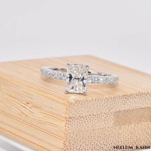1Ct Radiant Cut Moissanite Ring | Heart Shape LED Ring Box Included