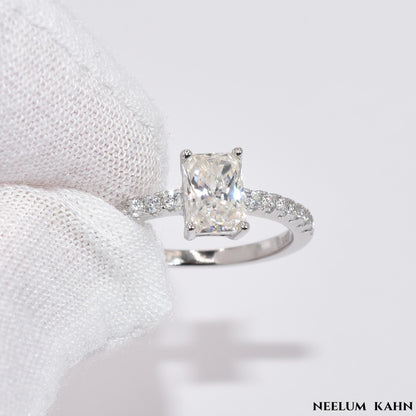 1Ct Radiant Cut Moissanite Ring | Heart Shape LED Ring Box Included