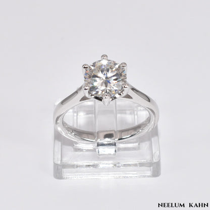2Ct Moissanite Engagement Ring, 925 Sterling Silver, Round Cut, VVS1 Clarity, Platinum Plated, Gift Red Heart  LED Ring Box Included