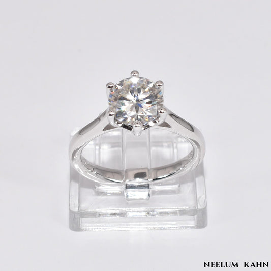 2Ct Moissanite Engagement Ring, 925 Sterling Silver, Round Cut, VVS1 Clarity, Platinum Plated, Gift Red Heart  LED Ring Box Included