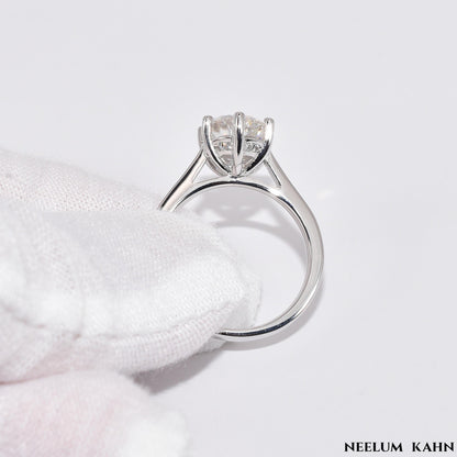 2Ct Moissanite Engagement Ring, 925 Sterling Silver, Round Cut, VVS1 Clarity, Platinum Plated, Gift Red Heart  LED Ring Box Included