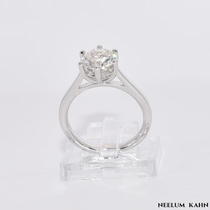 2Ct Moissanite Engagement Ring, 925 Sterling Silver, Round Cut, VVS1 Clarity, Platinum Plated, Gift Red Heart  LED Ring Box Included