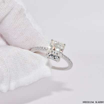 Radiant Cut 3Ct Moissanite Diamond S925 Silver Ring, Gift LED Ring Box Included