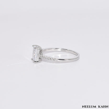 Solid 925 Sterling Silver Emerald Cut Zircon Ring for Women