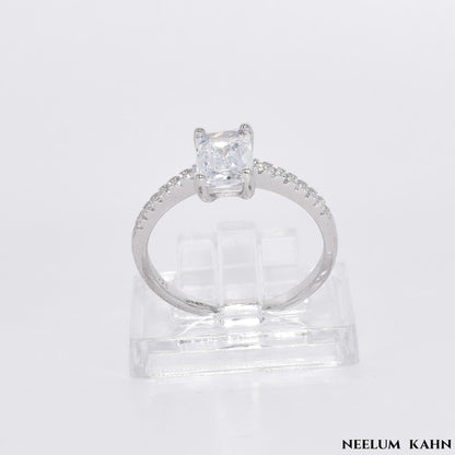 Solid 925 Sterling Silver Emerald Cut Zircon Ring for Women